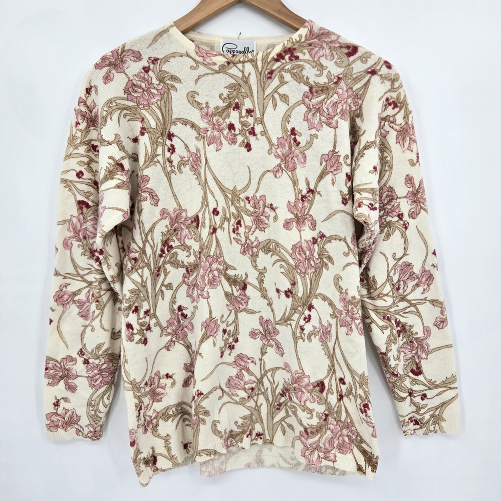 VTG Pappagallo Lambswool Angora Sweater Floral Cottagecore Shabby Chic Size S
